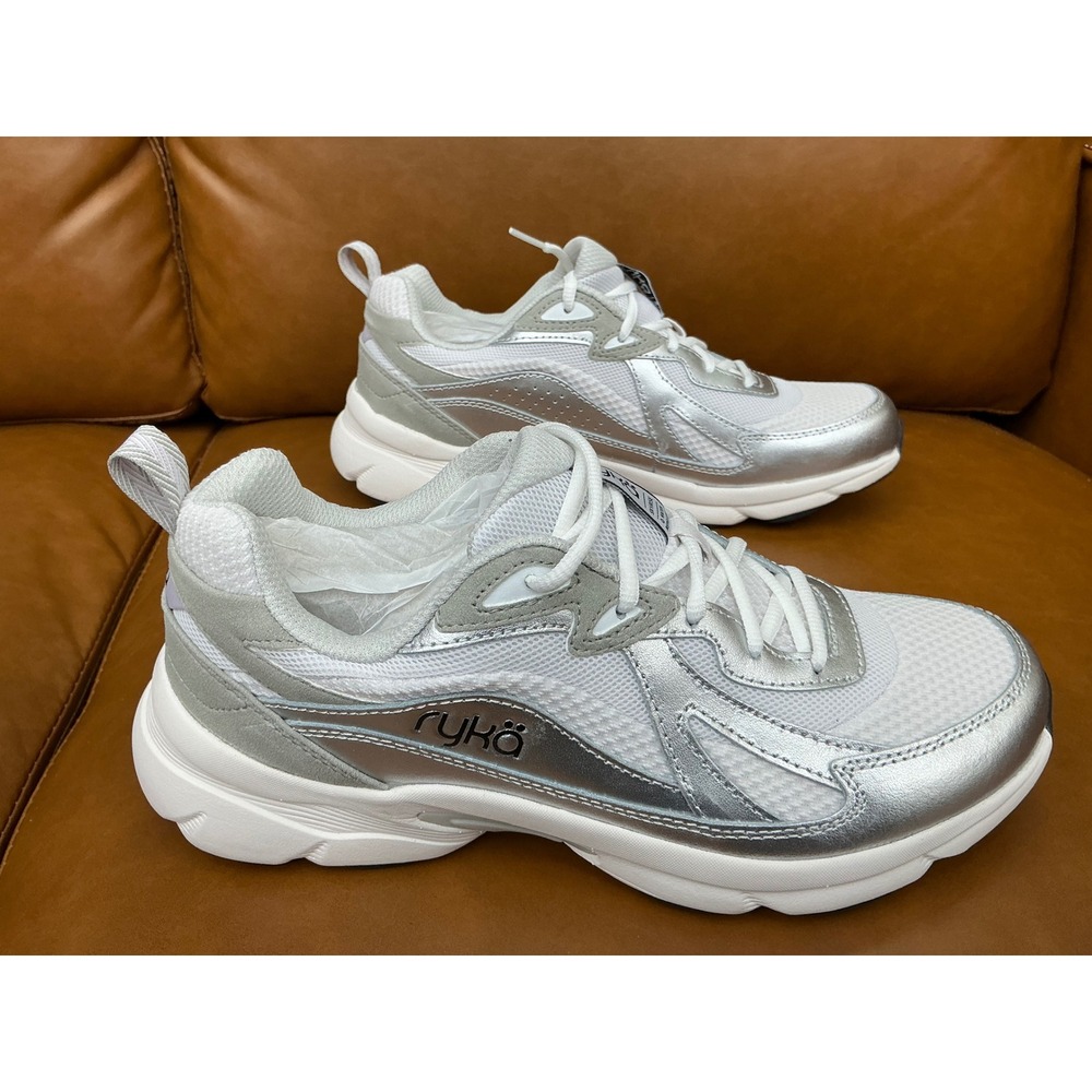 Ryka Skyrise Walking Sneaker Womens 8.5 White Silver New Water Repellent